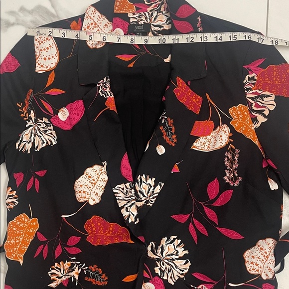 Yest Black Floral Jacket/Blazer Lightly Padded Shoulders Self Tie Belt Size 4 - Picture 13 of 14